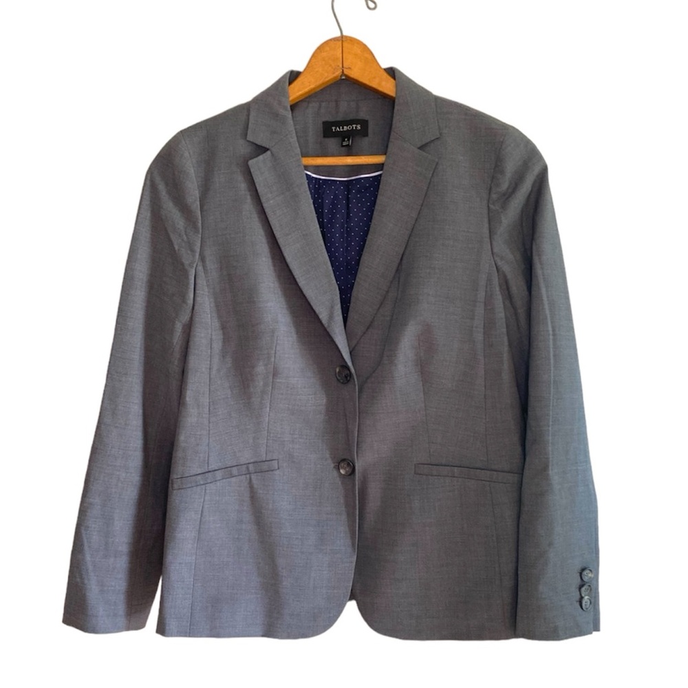 Talbots Gray Wool Collared Button Front Jacket Bl… - image 1